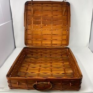 Vtg Skarlny Japanese Woven Bamboo Suitcase Basket Picnic Storage Japan 15" Sq